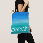 Tote Bag Plage Aquarelle Océan Bleu Vert (De près)