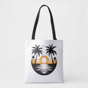 Tote Bag Plage au coucher de soleil tropical avec silhouett