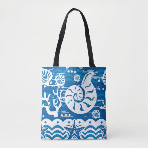 Tote Bag Plage bleue et blanche Fourre-tout
