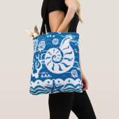 Tote Bag Plage bleue et blanche Fourre-tout (De près)