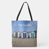 Tote Bag Plage cabanes ciel bleu sable anglais plage de bor (Devant)