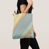 Tote Bag Plage Côtière Bleu Vert Initiales (De près)