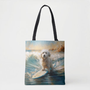Tote Bag Plage de Coton De Tulear Peinture de surf