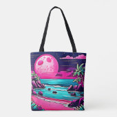 Tote Bag Plage de la lune rose vibrant (Dos)