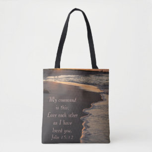 Tote Bag Plage De Marche En Couple À Sunrise John 15 12