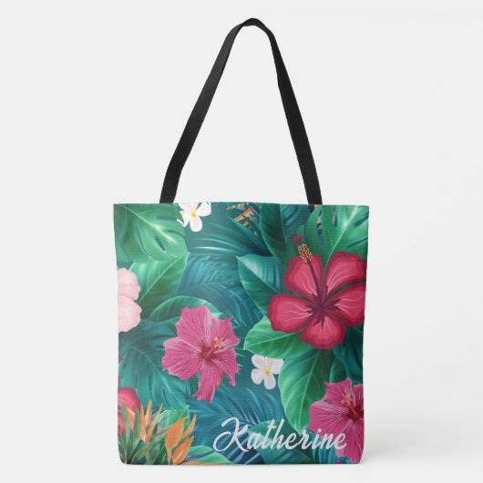 Tote Bag Plage de Monogram Floral tropical moderne (Devant)