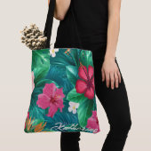 Tote Bag Plage de Monogram Floral tropical moderne (De près)