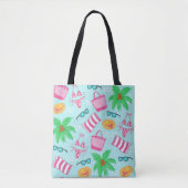 Tote Bag Plage de Preppy Scène Bikini Serviette Palm Tree (Devant)