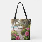 Tote Bag Plage de sable Tropical Hot rose Hibiscus Fleurs (Dos)