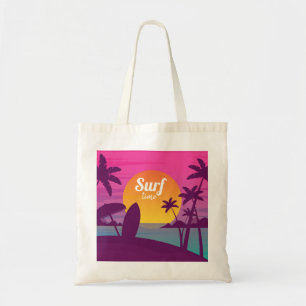 Tote Bag Plage de surf de coucher de soleil violet