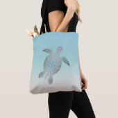Tote Bag Plage de tortue de mer en argent Style côte turquo (De près)