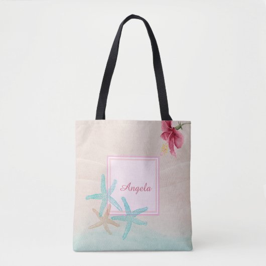 Tote Bag Plage des étoiles de mer d'Hibiscus (Devant)