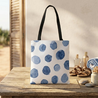 Tote Bag Plage d'été cool moderne points d'aquarelle bleu
