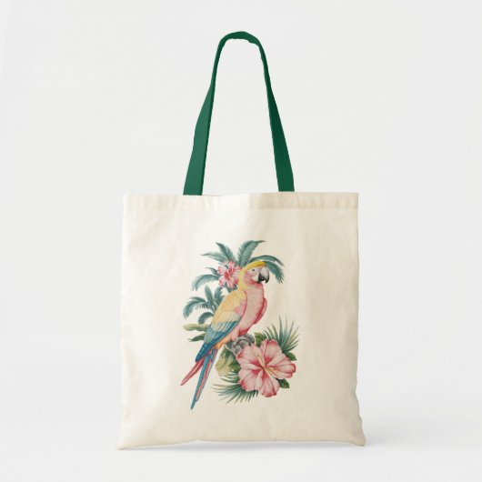 Tote Bag Plage d'été tendance perroquet et fleurs d'Hibiscu (Devant)