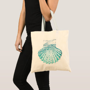 Tote Bag plage d'été turquoise couleur bleu mermaid coquill