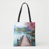 Tote Bag Plage et lac Aquarelle Arrière - plan Peinture Des (Devant)