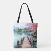 Tote Bag Plage et lac Aquarelle Arrière - plan Peinture Des (Dos)
