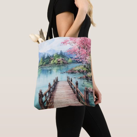 Tote Bag Plage et lac Aquarelle Arrière - plan Peinture Des (De près)