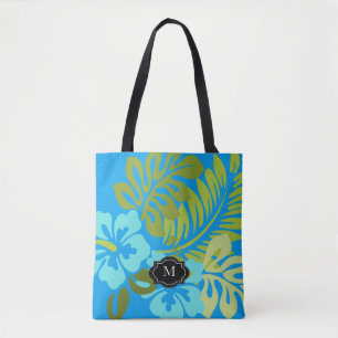 Tote Bag Plage hawaïenne florale tropicale de monogramme d