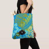 Tote Bag Plage hawaïenne florale tropicale de monogramme de (De près)