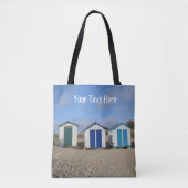 Tote Bag Plage huttes bleu ciel sable anglais bord de mer (Devant)