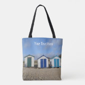 Tote Bag Plage huttes bleu ciel sable anglais bord de mer (Dos)