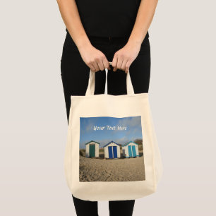 Tote Bag Plage huttes bleu ciel sable anglais bord de mer