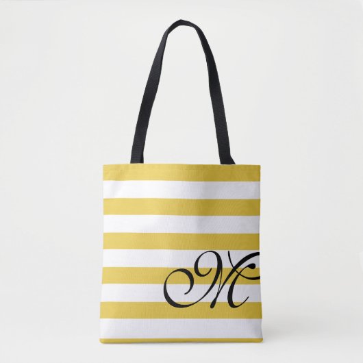 Tote Bag Plage Jaune & Blancs Monogramme Chic (Devant)