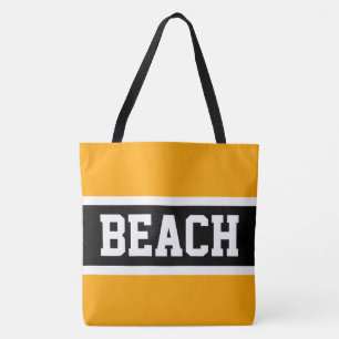 Tote Bag PLAGE Jaune Orange Noir Blanc Rayures