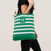 Tote Bag Plage Monogramme Rayée Verte Mignonne (De près)