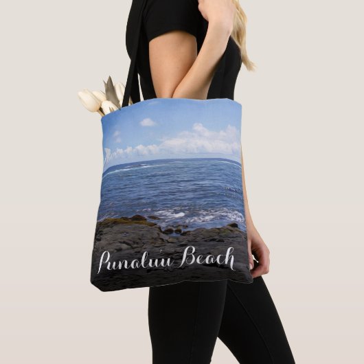 Tote Bag Plage noire Hawaï de sable de Punaluu (De près)