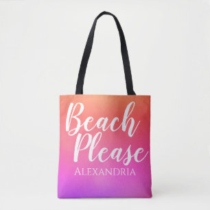 Tote Bag Plage personnalisée Orange Rose Ombre