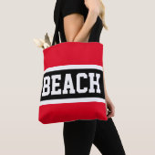 Tote Bag PLAGE Plaisir Athlète Rouge clair Noir Blanc rayur (De près)