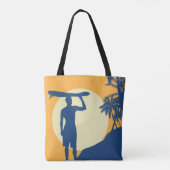 Tote Bag Plage Scène, Surfer, Chaise, orange & bleu (Dos)