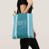 Tote Bag Plage s'il vous plaît turquoise rayures blanches t (De près)