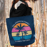 Tote Bag Plage sur mesure Trip Cute Blue Palm Tree<br><div class="desc">Ce joli sac fourre-tout de coucher de soleil de palmier tropical est parfait pour un séjour balnéaire d'été avec vos amis de l'université ou un plaisir de croisière bateau vacances en famille. Personnalisez un ensemble de sacs customisés pour votre voyage de groupe sur la côte ou une réunion de famille...</div>