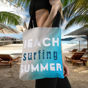 Tote Bag Plage Surf Typographie Été Sable Océan