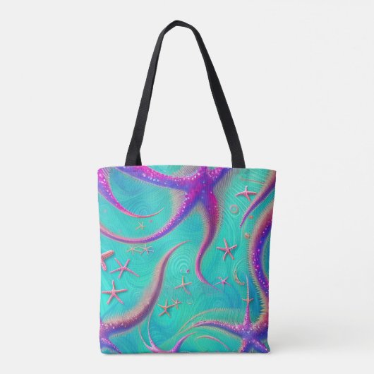 Tote Bag Plage Thème Turquoise et pourpre Starfish (Dos)
