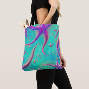 Tote Bag Plage Thème Turquoise et pourpre Starfish