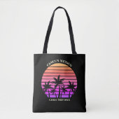 Tote Bag Plage Tropical Sunset Palm Trees Rose Noir Personn (Devant)
