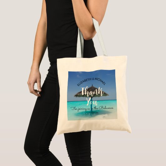 Tote Bag Plage tropicale avec Mariage parapluie en chaume (Devant (produit))