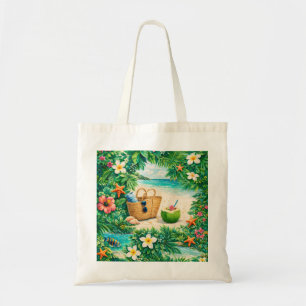 Tote Bag Plage tropicale de St-Barth avec Plumeria