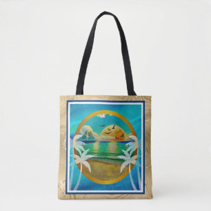 Tote Bag Plage Tropicale Moderne Palmiers Coucher de Soleil