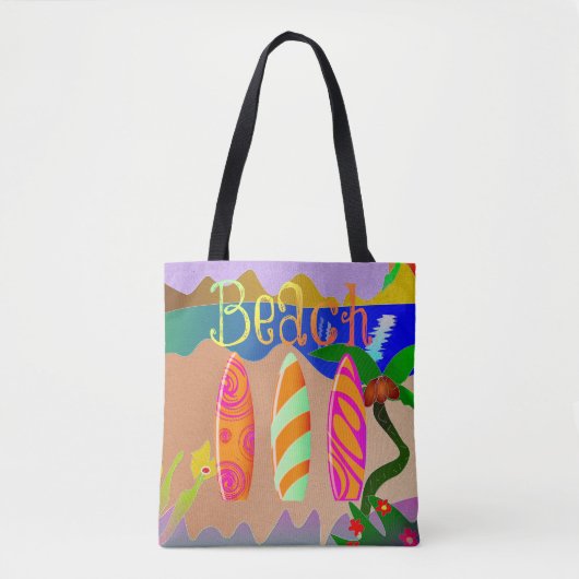 Tote Bag Plage tropicale Surf coloré (Devant)