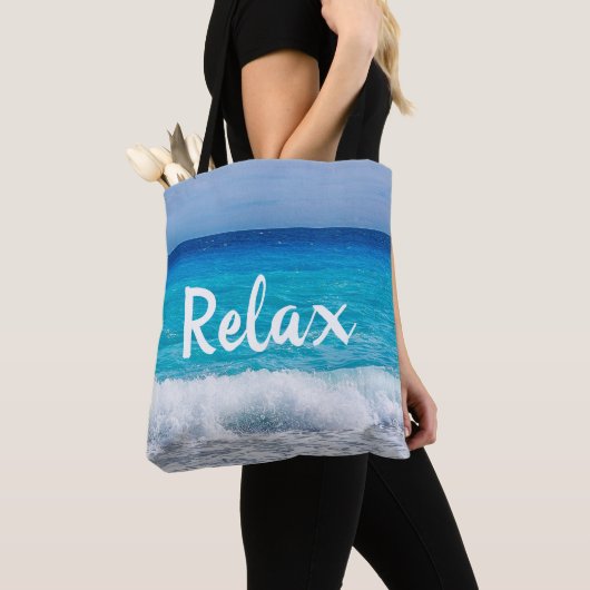 Tote Bag Plage tropicale Turquoise Blue Ocean Mousse (De près)