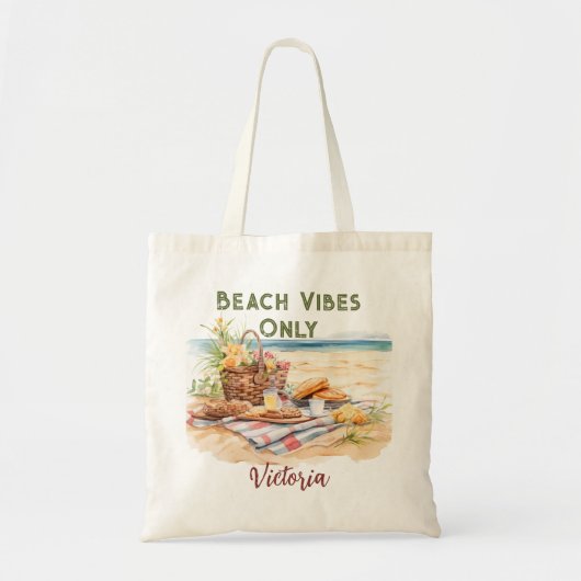 Tote Bag Plage Vibes uniquement Plage personnalisée (Devant)