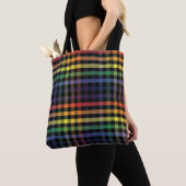 Tote Bag Plaid arc-en-ciel (De près)