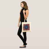 Tote Bag Plaid blanc de monogramme et bleu rouge (Devant (modèle))