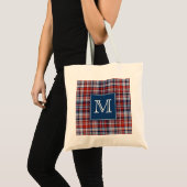 Tote Bag Plaid blanc de monogramme et bleu rouge (Devant (produit))