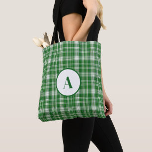 Tote Bag Plaid blanc et vert moderne